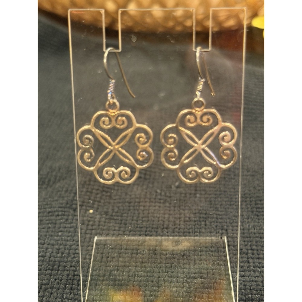 ✨ Sterling Silver Scroll Floral Dangle Earrings 925 Boho Openwork ✨ - Picture 3 of 5